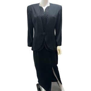 DayMor Couture Women’s 10 Black Crepe 2 Piece Formal Skirt Set Beaded Vintage